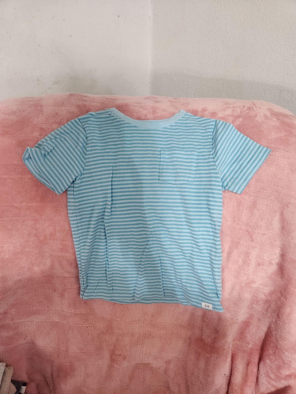GAP Light Blue and White Striped Short Sleeve Tee